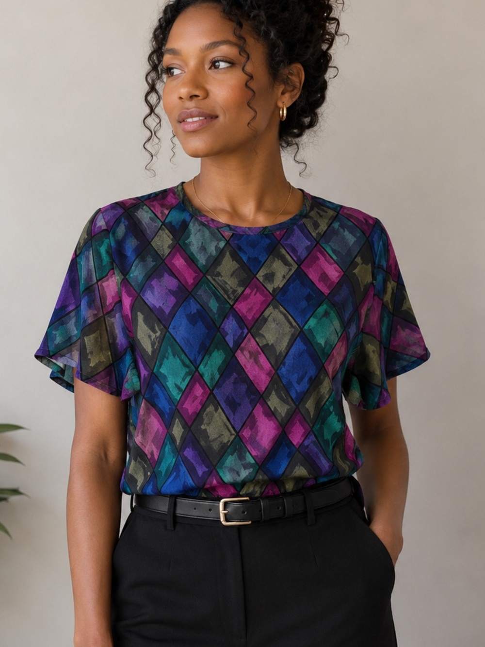 Blair Boutique Vintage Multicolor Geometric Blouse – XL